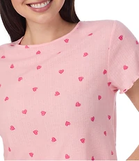 40WINKS Short Sleeve Tee & Long Pant Jersey Knit Pointelle Heart Print Pajama Set