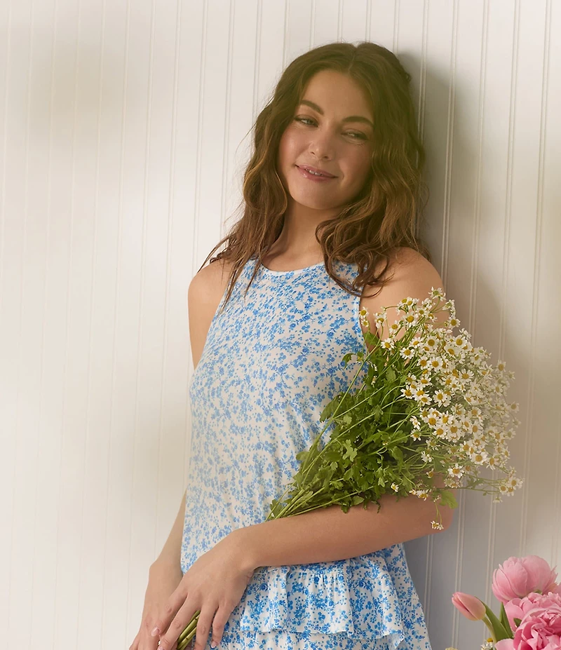 40WINKS Sleeveless Round Neck Jersey Knit Floral Print Shorty Pajama Set