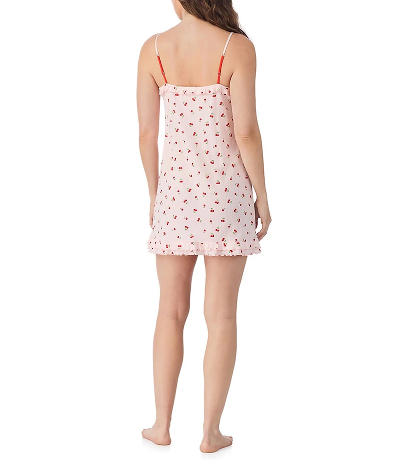 40WINKS Sleeveless V-Neck Brushed Pointelle Cherry Print Chemise