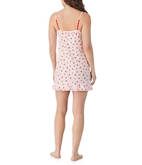 40WINKS Sleeveless V-Neck Brushed Pointelle Cherry Print Chemise