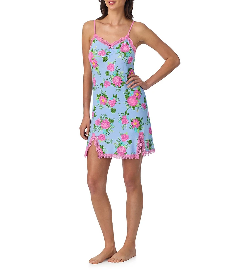 40WINKS Sleeveless V-Neck Floral Print Jersey Knit Chemise