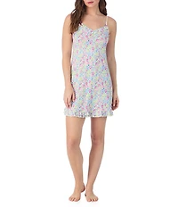 40WINKS Sleeveless V-Neck Jersey Knit Ditsy Floral Print Ruffled Chemise