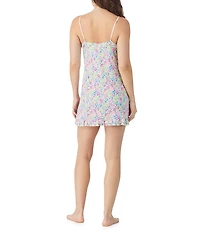 40WINKS Sleeveless V-Neck Jersey Knit Ditsy Floral Print Ruffled Chemise