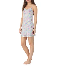 40WINKS Sleeveless V-Neck Jersey Knit Ditsy Floral Print Ruffled Chemise