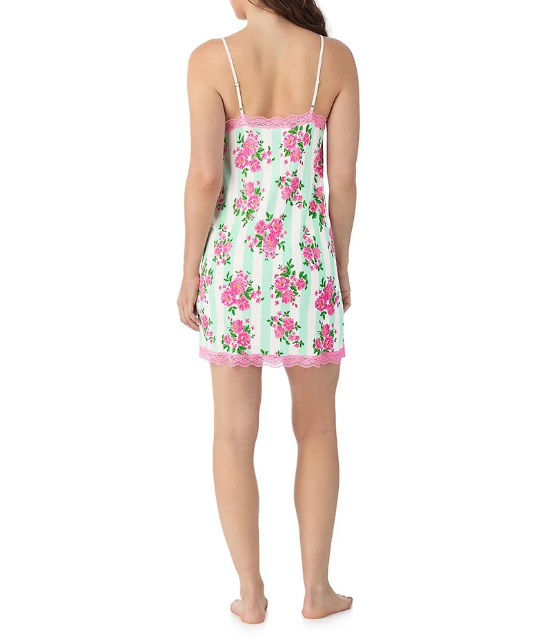 40WINKS Sleeveless V-Neck Jersey Knit Floral Striped Chemise