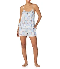 40WINKS Woven Floral Checked Sleeveless Cami Top & Shorty Pajama Set