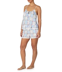 40WINKS Woven Floral Checked Sleeveless Cami Top & Shorty Pajama Set