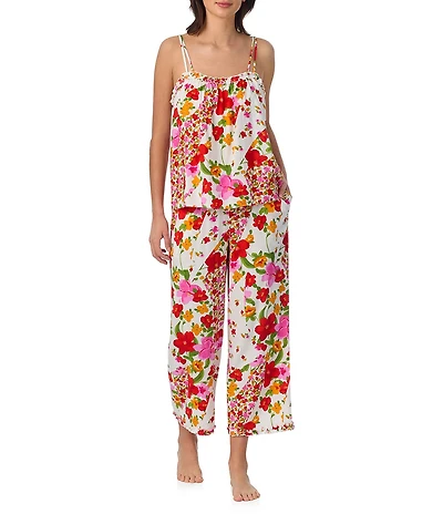 40WINKS Woven Patchwork Floral Sleeveless Scoop Neck Cami & Cropped Pant Pajama Set
