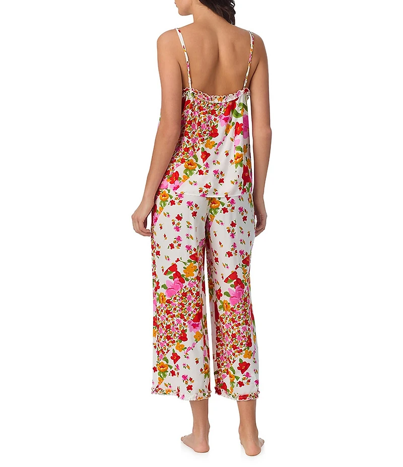 40WINKS Woven Patchwork Floral Sleeveless Scoop Neck Cami & Cropped Pant Pajama Set