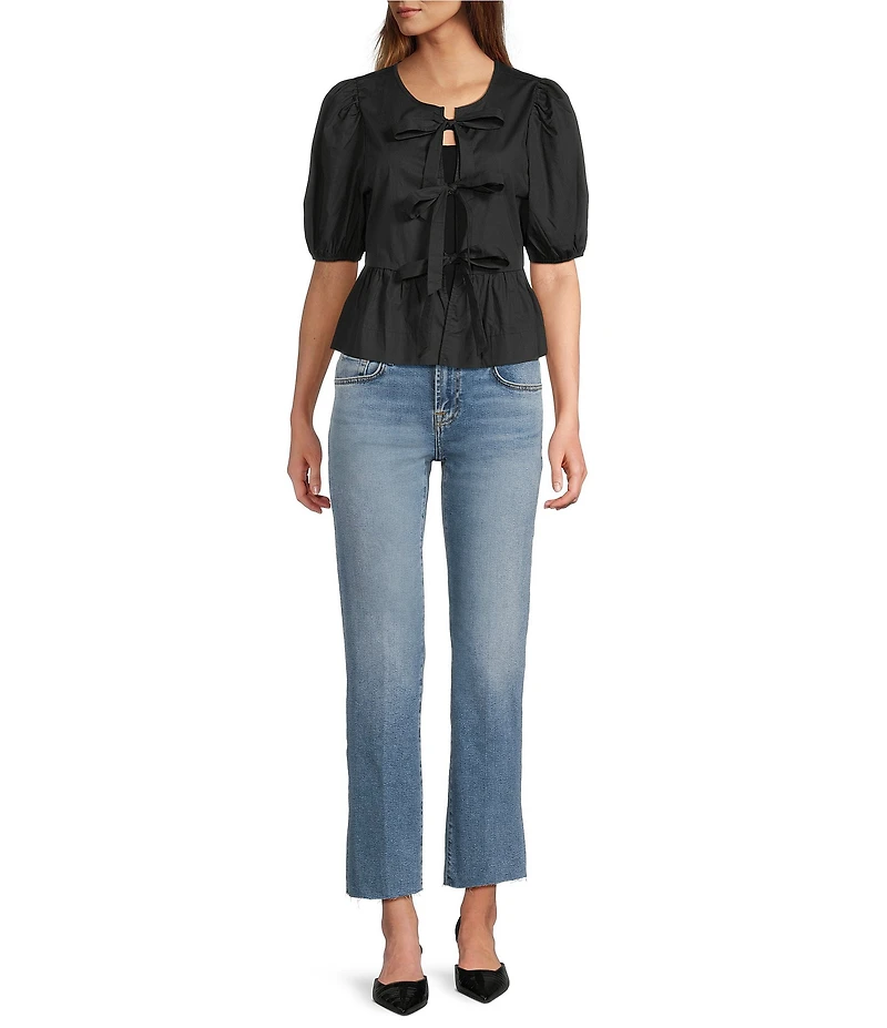 7 For All Mankind Calie Mid-Rise Straight Leg Cropped Jeans