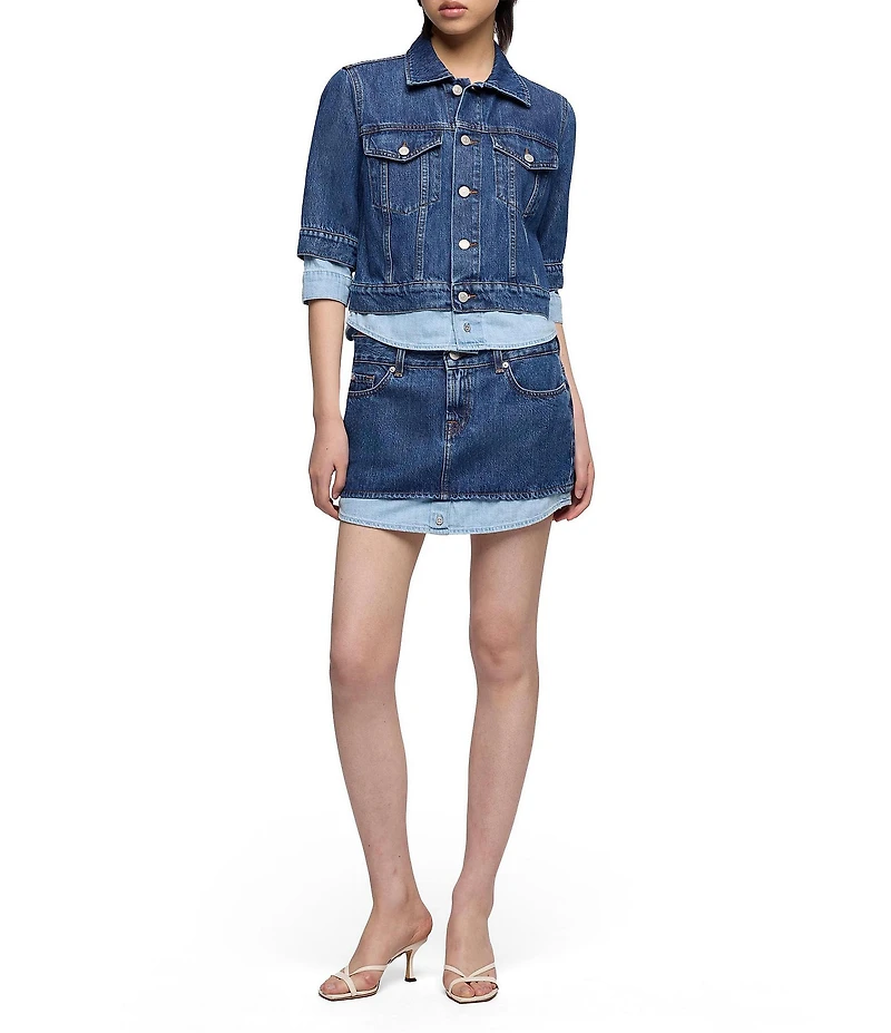 7 For All Mankind Cherry Contrast Denim Micro Mini Skirt