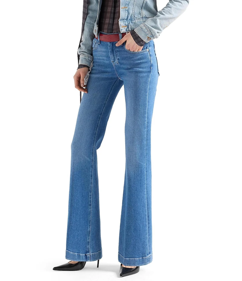 7 For All Mankind Dojo Mid Rise Fitted Flare Leg Denim Jeans