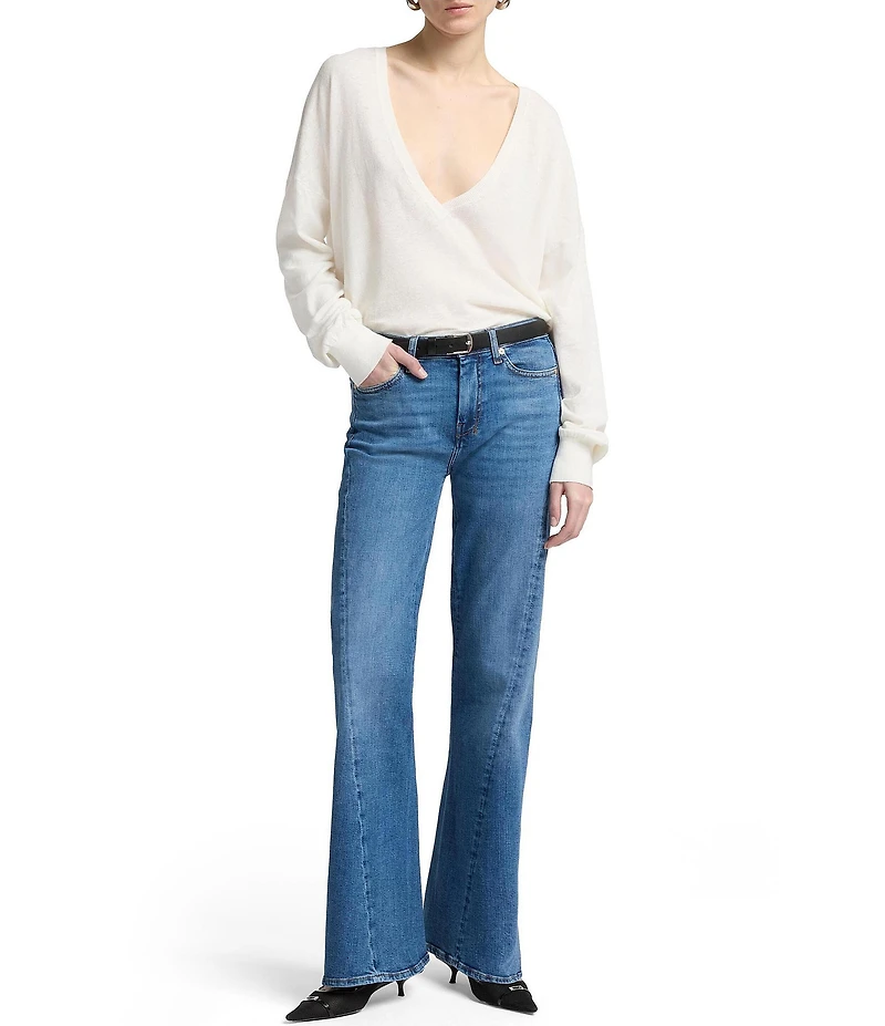 7 For All Mankind Dojo Tailorless Medium Wash Mid-Rise Flare Leg Denim Jeans