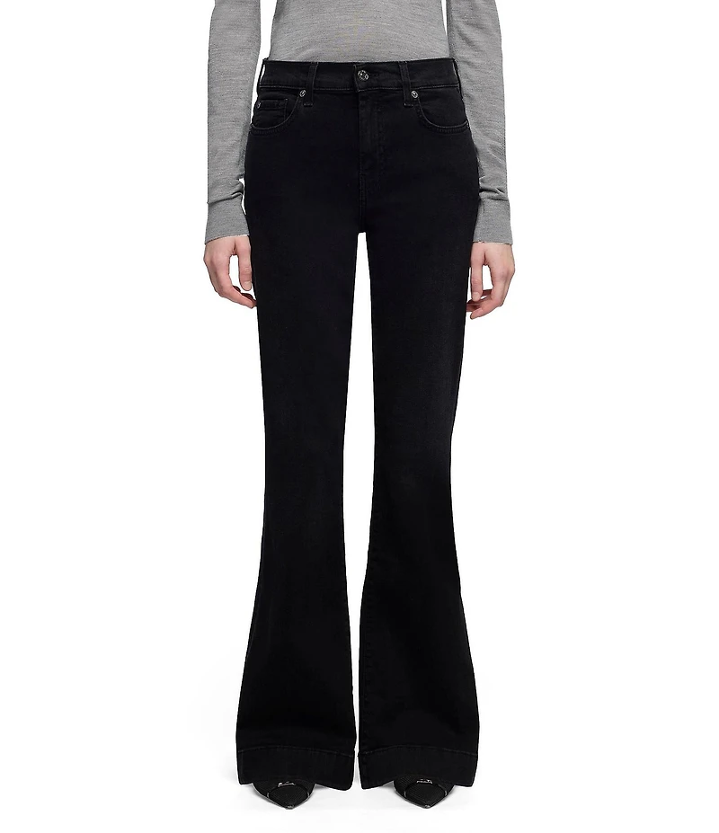 7 For All Mankind Dojo Tailorless Mid Rise Embroidered Full Length Flare Stretch Denim Jeans