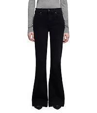 7 For All Mankind Dojo Tailorless Mid Rise Embroidered Full Length Flare Stretch Denim Jeans