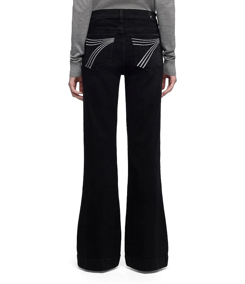 7 For All Mankind Dojo Tailorless Mid Rise Embroidered Full Length Flare Stretch Denim Jeans