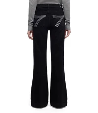 7 For All Mankind Dojo Tailorless Mid Rise Embroidered Full Length Flare Stretch Denim Jeans