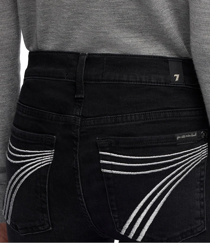 7 For All Mankind Dojo Tailorless Mid Rise Embroidered Full Length Flare Stretch Denim Jeans