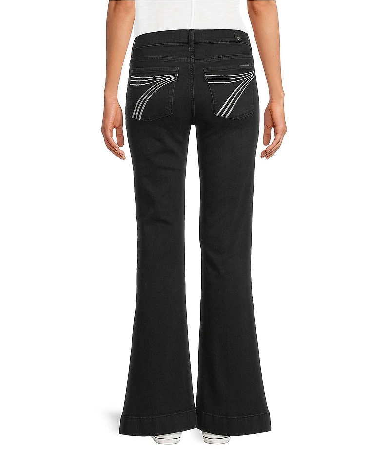 7 For All Mankind Dojo Tailorless Mid Rise Embroidered Full Length Flare Stretch Denim Jeans