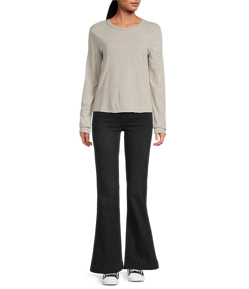 7 For All Mankind Dojo Tailorless Mid Rise Embroidered Full Length Flare Stretch Denim Jeans