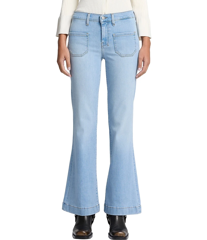 7 For All Mankind Dojo Tailorless Front Patch Pocket Mid Rise Flare Leg Jeans