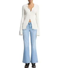 7 For All Mankind Dojo Tailorless Front Patch Pocket Mid Rise Flare Leg Jeans