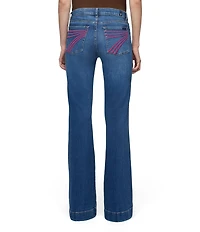 7 For All Mankind Dojo Tailorless Pink Embroidered Mid Rise Flare Leg Denim Jeans