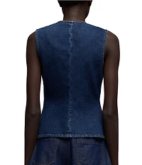 7 For All Mankind Lady Button Front V-Neck Sleeveless Tailored Denim Vest