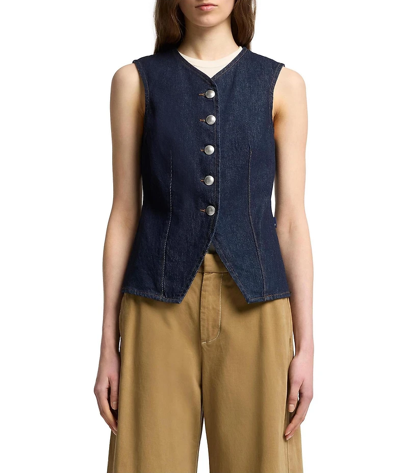 7 For All Mankind Lady V-Neck Sleeveless Button Front Coordinating Denim Vest