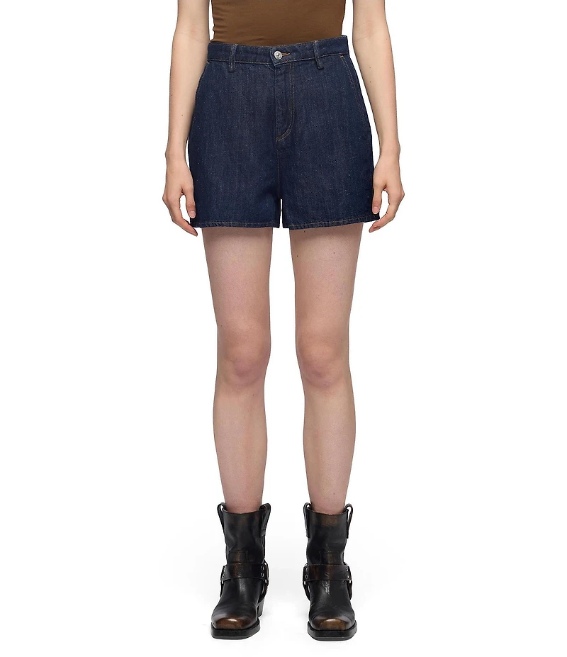 7 For All Mankind Linen Blend Dark Indigo Wash High Rise Trouser Shorts