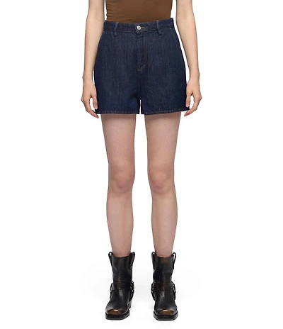 7 For All Mankind Linen Blend Dark Indigo Wash High Rise Trouser Shorts