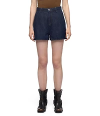 7 For All Mankind Linen Blend Dark Indigo Wash High Rise Trouser Shorts