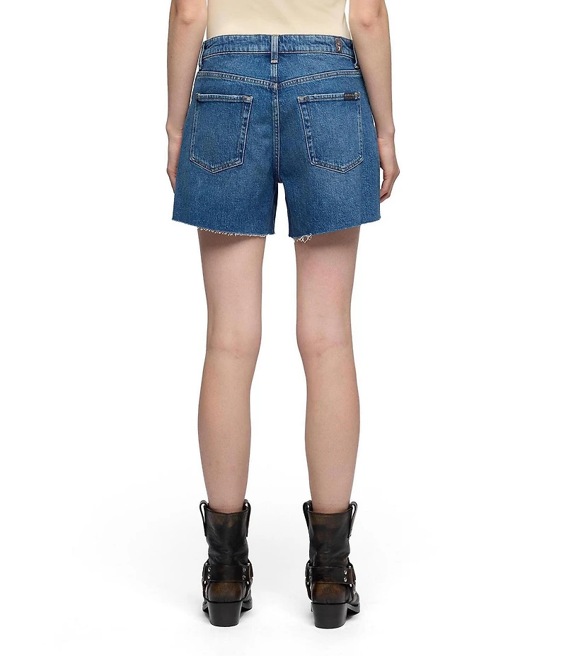 7 For All Mankind Monroe Medium Wash High Rise Long Denim Shorts