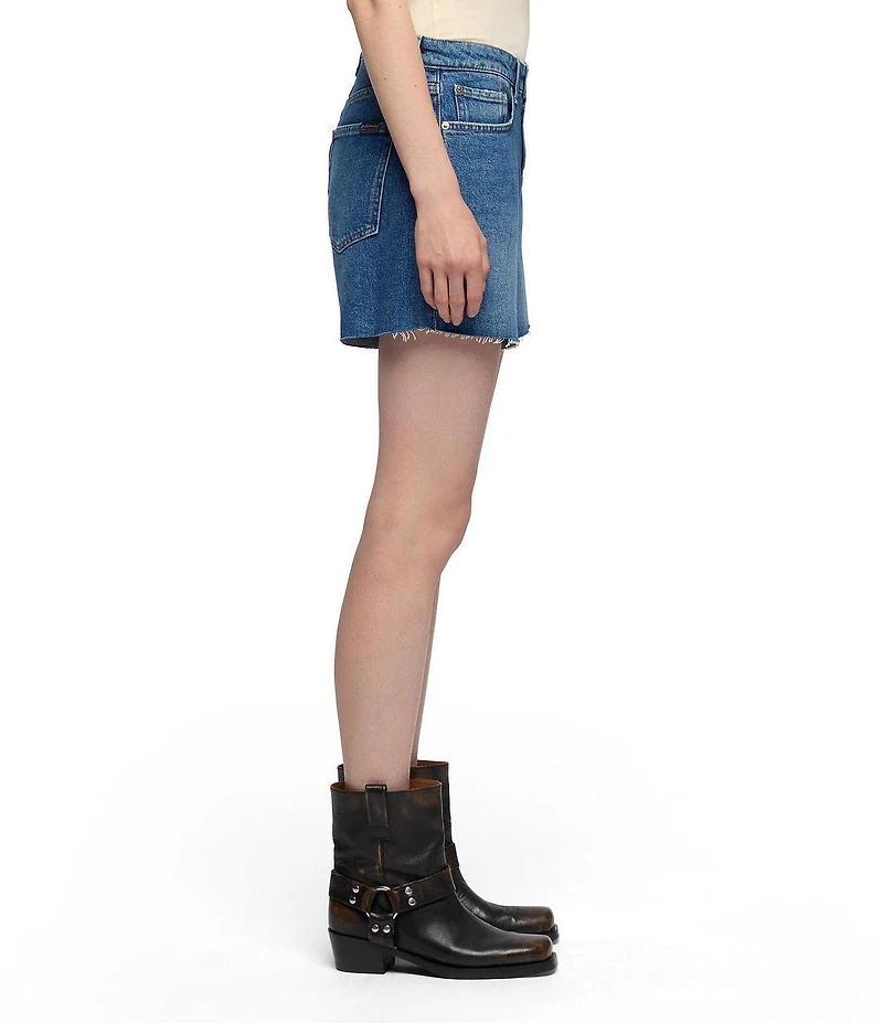 7 For All Mankind Monroe Medium Wash High Rise Long Denim Shorts