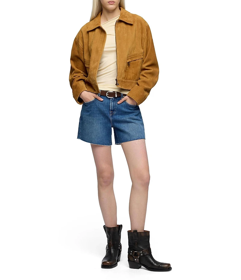 7 For All Mankind Monroe Medium Wash High Rise Long Denim Shorts