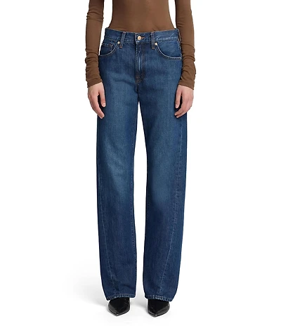 7 For All Mankind Twisted Tess Dark Wash High Rise Straight Leg Denim Trouser Jeans
