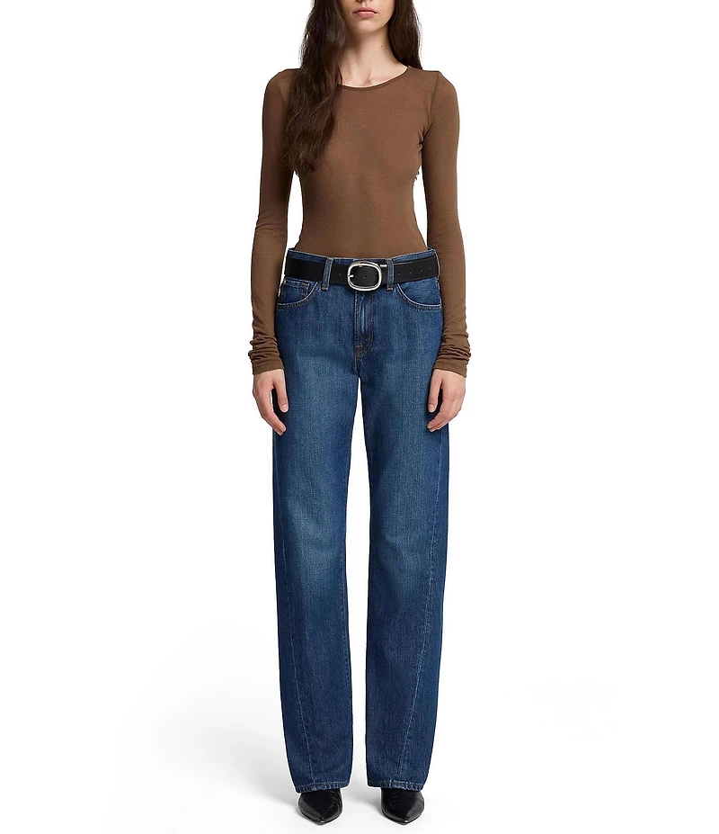 7 For All Mankind Twisted Tess Dark Wash High Rise Straight Leg Denim Trouser Jeans