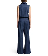7 For All Mankind Weightless Point Collar Sleeveless Denim Pleated Wide Leg Jumpsuit