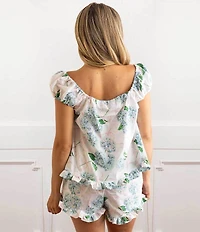 8 Oak Lane Hydrangea Ribbon Print Woven Cap Sleeve Scoop Neck Shorty Pajama Set