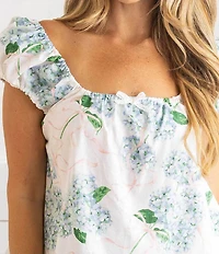 8 Oak Lane Hydrangea Ribbon Print Woven Cap Sleeve Scoop Neck Shorty Pajama Set
