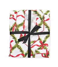 8 Oak Lane Long Sleeve Notch Collar Garland Print Flannel Long Holiday Pajama Set