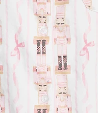 8 Oak Lane Long Sleeve Notch Collar Nutcracker Ribbon Print Long Flannel Holiday Pajama Set