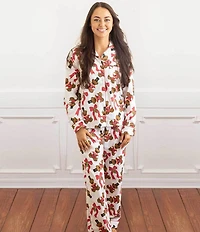 8 Oak Lane Long Sleeve Notch Collar Teddy Bear Print Long Flannel Holiday Pajama Set