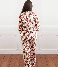 8 Oak Lane Long Sleeve Notch Collar Teddy Bear Print Long Flannel Holiday Pajama Set