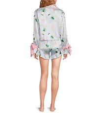 8 Oak Lane Long Sleeve Satin Champagne Bow Striped Print Shorty Pajama Set