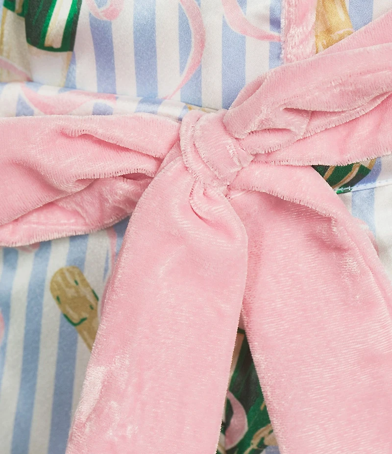 8 Oak Lane Long Sleeve Satin Champagne Bow Striped Print Shorty Pajama Set