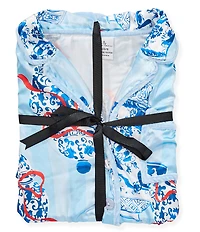 8 Oak Lane Long Sleeve Satin Ginger Jar Stripe Print Shorty Velvet Bow Holiday Pajama Set