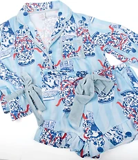 8 Oak Lane Long Sleeve Satin Ginger Jar Stripe Print Shorty Velvet Bow Holiday Pajama Set