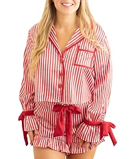 8 Oak Lane Long Sleeve Satin Striped Shorty Bow Holiday Pajama Set