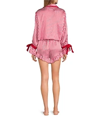 8 Oak Lane Long Sleeve Satin Striped Shorty Bow Holiday Pajama Set
